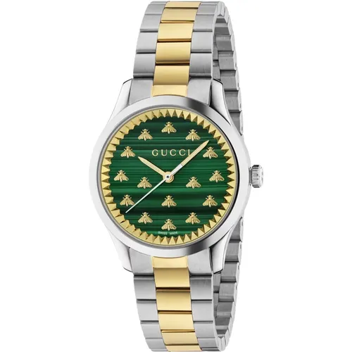 Grünes Malachitstein Zifferblatt mit goldenen Bienen Armband - Gucci - Modalova