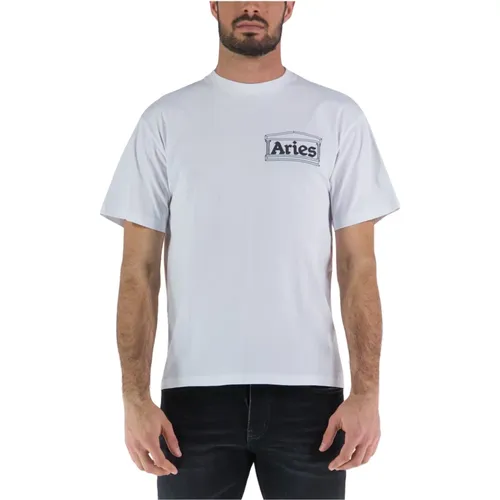 T-Shirt mit Grafischem Druck , Herren, Größe: L - Aries - Modalova