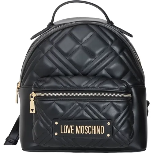 Gepolsterter Schwarzer Rucksack mit Metall-Logo , Damen, Größe: ONE Size - Love Moschino - Modalova