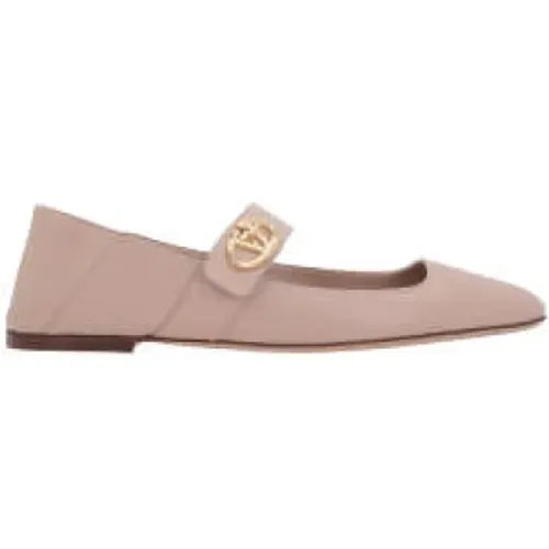 Mary-Jane Leder Flats,Puderrosa VLogo Flache Schuhe - Valentino Garavani - Modalova