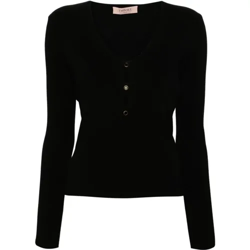 Schwarzer Kristallverzierter Pullover , Damen, Größe: M - Twinset - Modalova