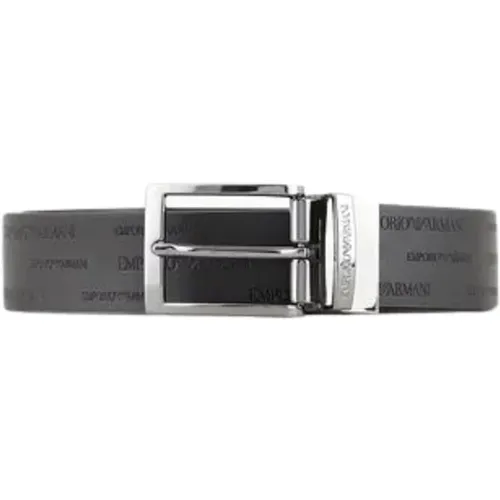 Men's Leather Belt with Embossed Lettering , male, Sizes: ONE SIZE - Emporio Armani - Modalova