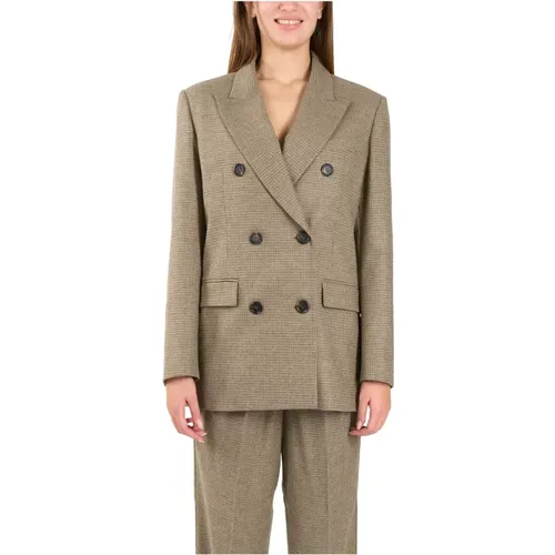 Wool double-breasted blazer with micro-check pattern , female, Sizes: XS, S, M, L - pinko - Modalova