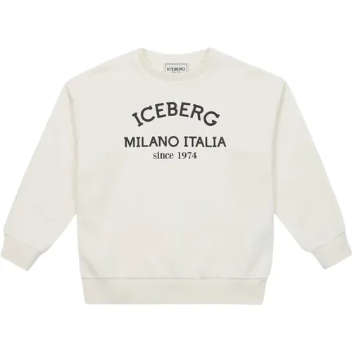 Kids -White crewneck sweatshirt with logo - Iceberg - Modalova