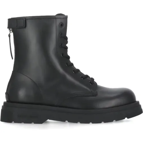 Schwarze Lederstiefel mit Gummisohle , Damen, Größe: 39 EU - Woolrich - Modalova