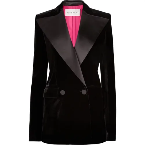 Schwarzer Samt-Doppelreiher-Blazer - Nina Ricci - Modalova