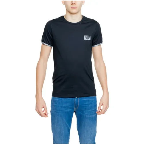 Schwarzes Baumwoll Rundhals T-shirt , Herren, Größe: L - Emporio Armani - Modalova