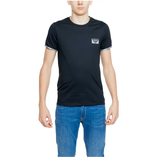 Schwarzes Baumwoll Rundhals T-shirt , Herren, Größe: M - Emporio Armani - Modalova