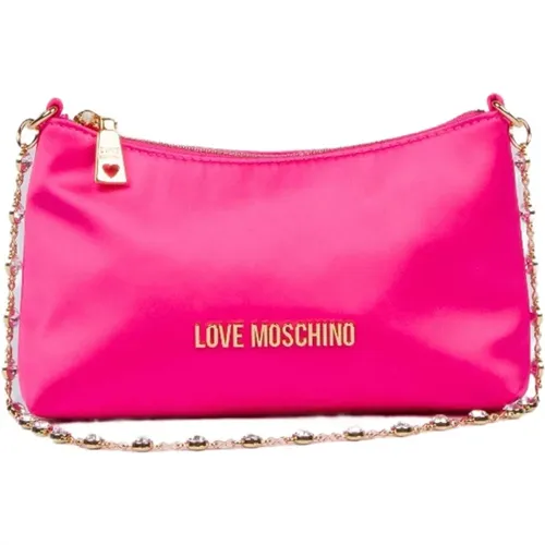 Fuchsia Satin Shoulder Bag , female, Sizes: ONE SIZE - Love Moschino - Modalova