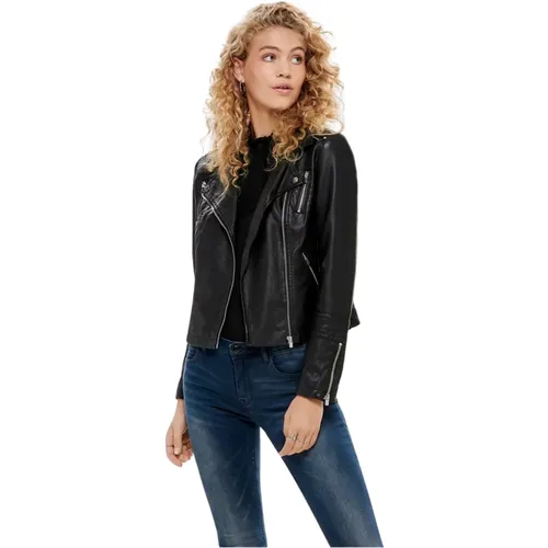 Leder Biker Jacke Damen , Damen, Größe: L - Only - Modalova