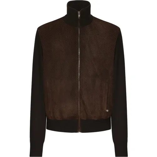 Braune Wildleder Bomber Strickärmel Mantel - Dolce & Gabbana - Modalova