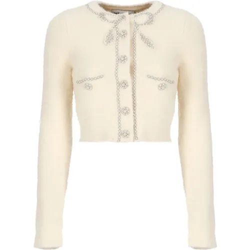 Ivory Beaded Sweater with Jewel Buttons , female, Sizes: L - Self Portrait - Modalova