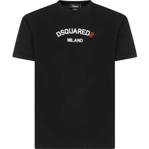 Schwarzes Baumwoll-Logo T-Shirt - Dsquared2 - Modalova
