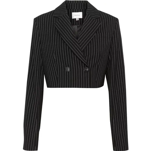 Schwarzer Nadelstreifen-Cropped-Blazer , Damen, Größe: L - Gestuz - Modalova