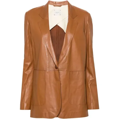 Leather Crinkled Finish Jacket , female, Sizes: M - Alysi - Modalova