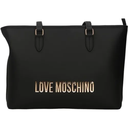 Schwarze Einkaufstasche mit Reißverschluss , Damen, Größe: ONE Size - Love Moschino - Modalova