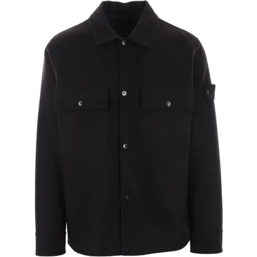 Schwarze Woll-Overshirt-Jacke , Herren, Größe: M - Stone Island - Modalova