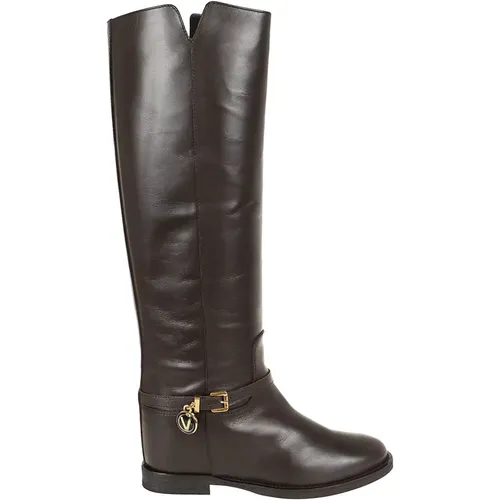 Braune Stiefeletten mit Gold Details , Damen, Größe: 39 EU - Via Roma 15 - Modalova