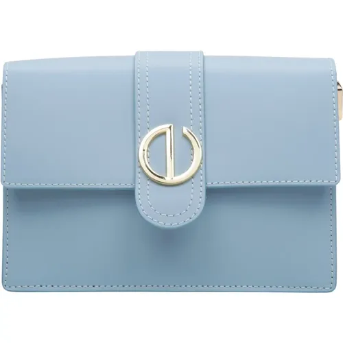 Hellblaue Lederhandtasche Eleganter Stil , Damen, Größe: ONE Size - Estro - Modalova