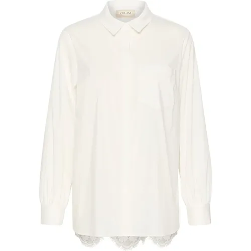 Shirt with Puff Sleeves and Lace Panel , female, Sizes: XS, XL, 3XL, M, L, S, 2XL - Cream - Modalova