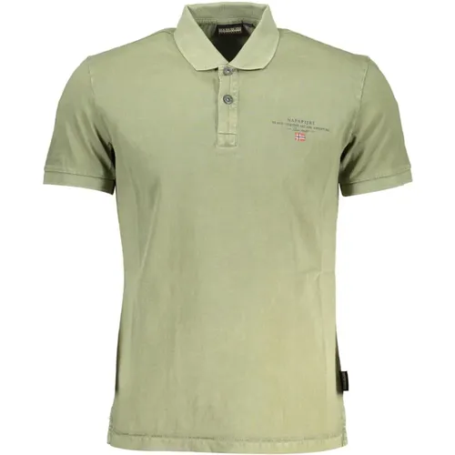 Grünes Baumwoll-Polo-Shirt mit Logo-Stickerei , Herren, Größe: 2XL - Napapijri - Modalova