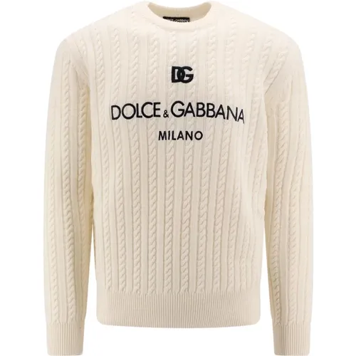 Geflochtener Wollpullover mit Logo,Ivory Woll Logo Pullover - Dolce & Gabbana - Modalova