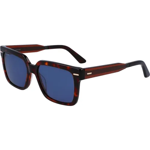 Dark Havana/Blue Sonnenbrillen , Herren, Größe: 55 MM - Calvin Klein - Modalova
