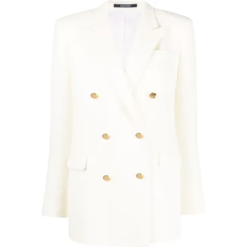 Cream Textured Blazer , female, Sizes: S - Tagliatore - Modalova