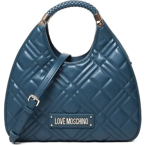 Teal Schultertasche mit Reißverschluss - Love Moschino - Modalova