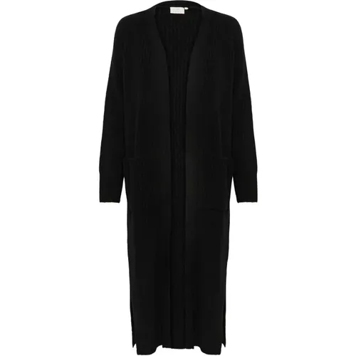 Offener Cardigan Schwarz Tief , Damen, Größe: XL - Kaffe - Modalova