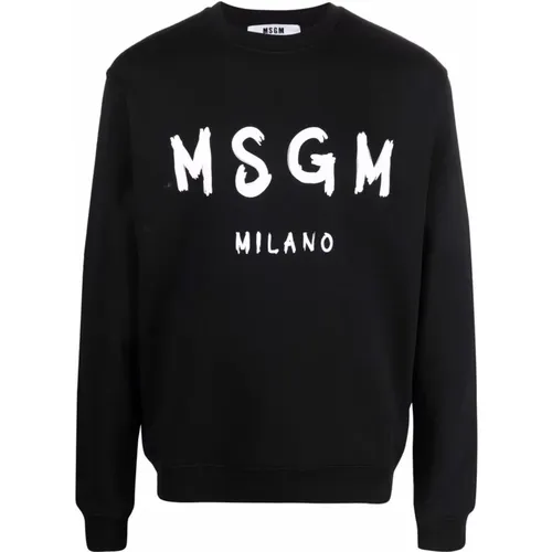 Schwarzer Logo-Print Pullover , Herren, Größe: XL - MSGM - Modalova