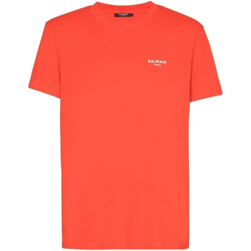 Orange Logo Crew Neck T-shirts und Polos , Herren, Größe: L - Balmain - Modalova
