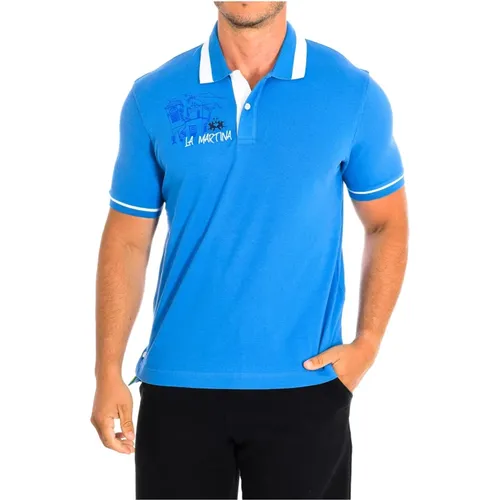 Blau-Weißes Kurzarm-Polo-Shirt , Herren, Größe: L - LA MARTINA - Modalova