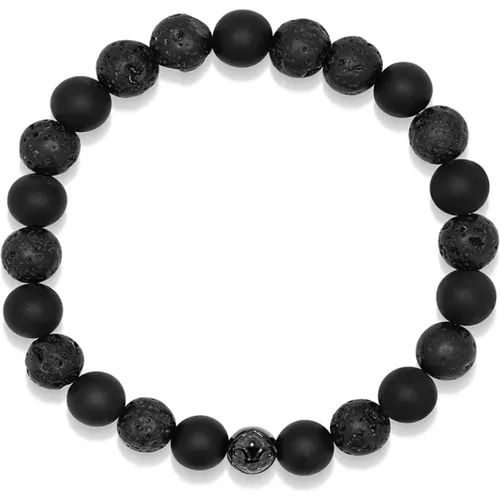 Mens Wristband with Lava Stone, Matte Onyx and Logo Ball , Herren, Größe: L - Nialaya - Modalova