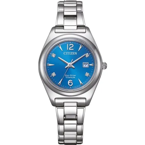Super Titanium Uhr mit Blauem Zifferblatt und Diamanten , Damen, Größe: ONE Size - Citizen - Modalova