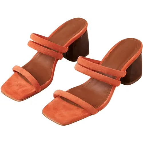 Oranger Wildleder Blockabsatz Sandale , Damen, Größe: 36 EU - ALOHAS - Modalova