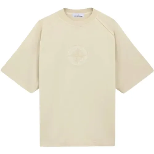 Beiger Baumwoll-Jersey mit Kompass-Logo , Herren, Größe: M - Stone Island - Modalova