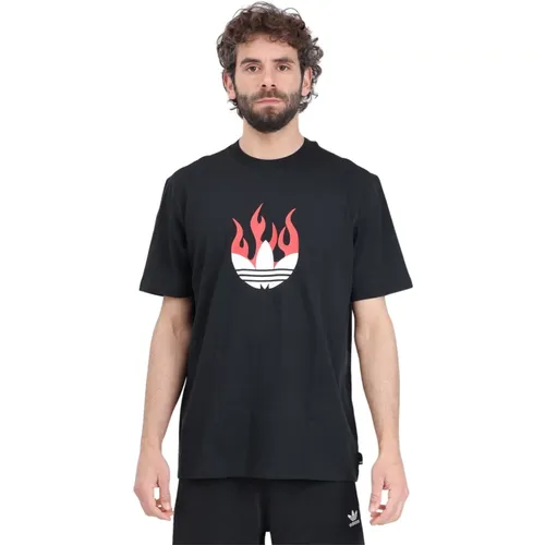 Schwarzes Flames Logo T-Shirt , Herren, Größe: L - adidas Originals - Modalova