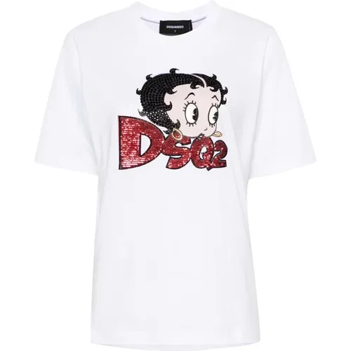 Logo Print Cotton T-shirt , female, Sizes: M, XS, S - Dsquared2 - Modalova