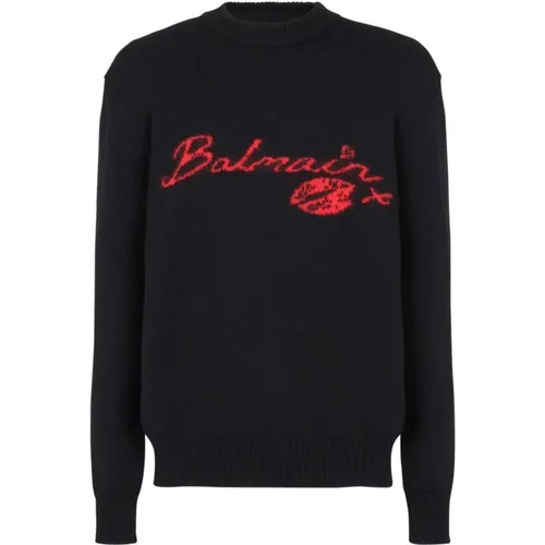 Lips Motif Logo Knitted Sweater , male, Sizes: S, M, L - Balmain - Modalova