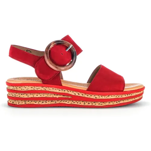 Rote Velours Sandalen mit Klettverschluss , Damen, Größe: 38 EU - Gabor - Modalova