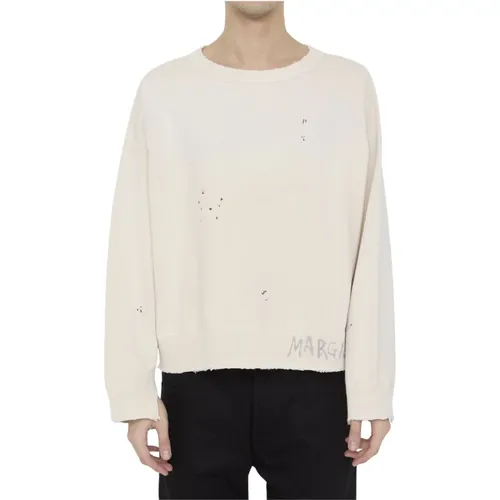 Ecru Cotton Sweatshirt with Hand-Written Logo , male, Sizes: L, M - Maison Margiela - Modalova