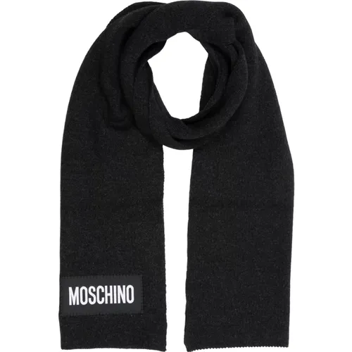 Plain Cashmere Scarf with Logo , male, Sizes: ONE SIZE - Moschino - Modalova