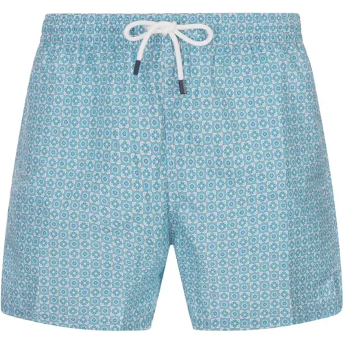 Turquoise Flower Swim Shorts , male, Sizes: 2XL, L, XL, M - Fedeli - Modalova