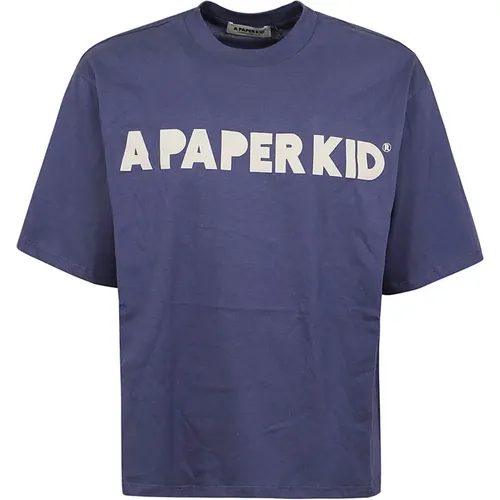 Blaues Unisex T-Shirt , Herren, Größe: L - A Paper Kid - Modalova