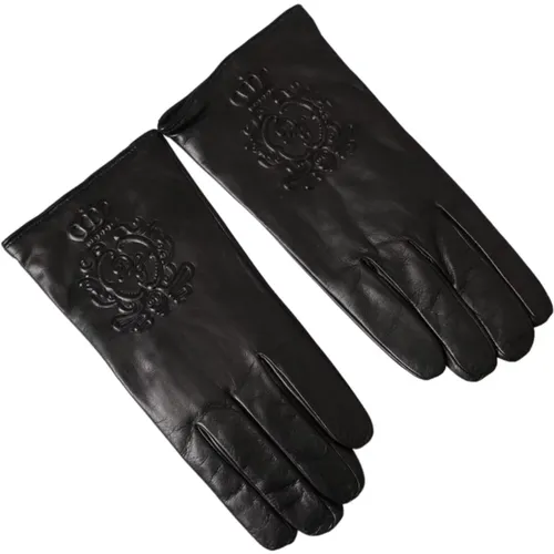 Schwarze Leder Kurze Handschuhe Logo Details , Herren, Größe: 10 IN - Dolce & Gabbana - Modalova