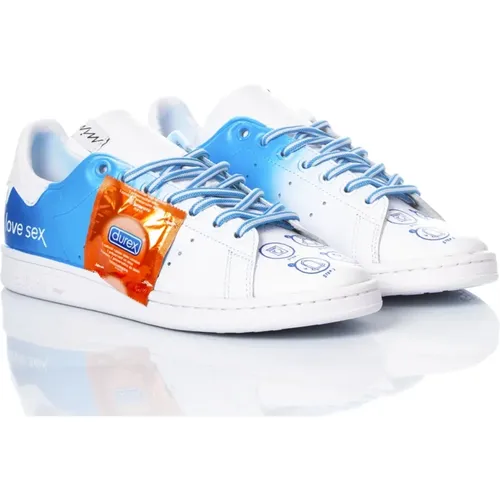 Handmade Light Blue White Sneakers , male, Sizes: 6 2/3 UK, 7 1/3 UK, 5 1/3 UK, 6 UK - Adidas - Modalova