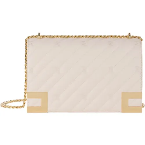 Quilted Shoulder Bag in Ivory Synthetic , female, Sizes: ONE SIZE - Elisabetta Franchi - Modalova