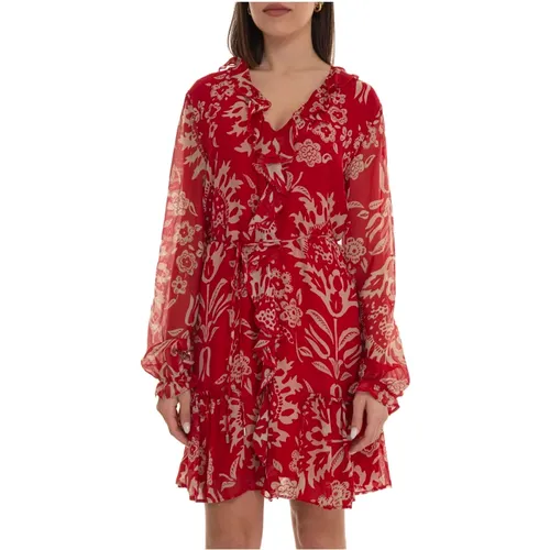 Kachelmuster V-Ausschnitt Kleid mit Rüschen , Damen, Größe: M - Liu Jo - Modalova