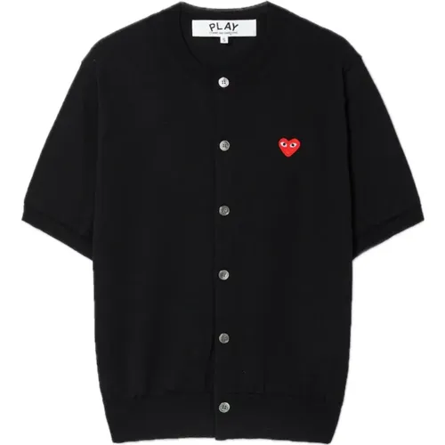 Embroidered Heart Wool Cardigan , male, Sizes: L, XL - Comme des Garçons Play - Modalova